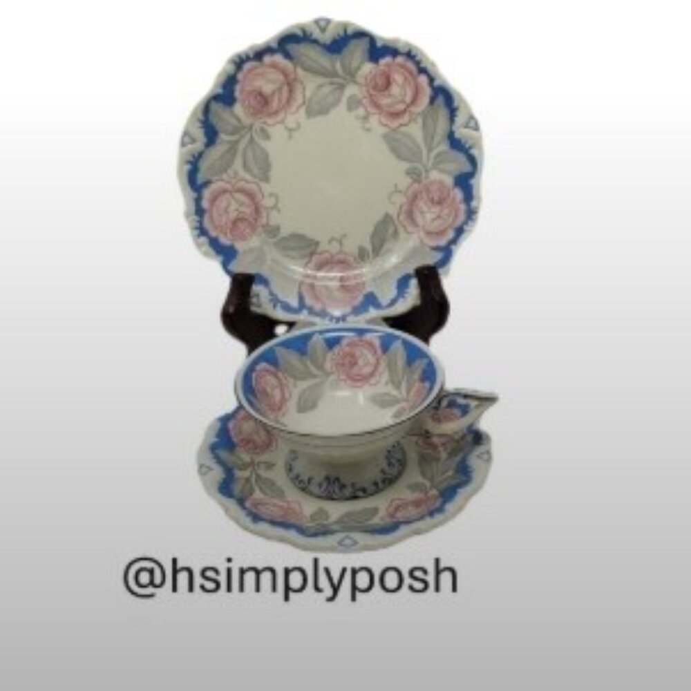 Seltmann Weiden Teacup Trio Pink Rose Pattern Platinum Rim Vintage Backstamp